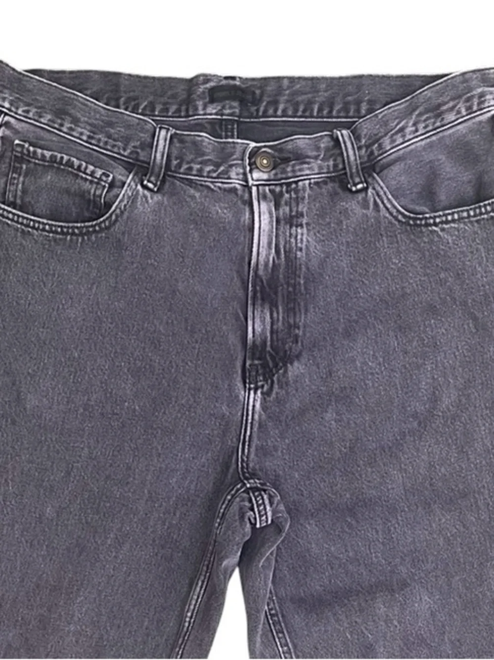UNIQLO Men's Wide Straight Jeans Size 36 Washed Black Denim High Rise 36x30 EUC